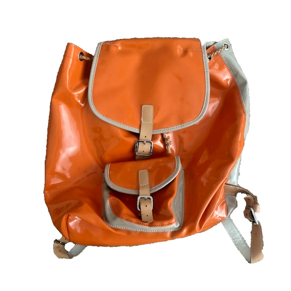 Harper Ave Orange Cream Patent Vinyl Leather Trim Backpack Bag Travel Diaper Bag main image 9